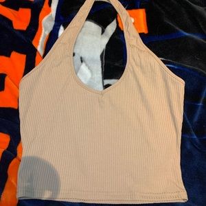 tan ribbed halter crop top